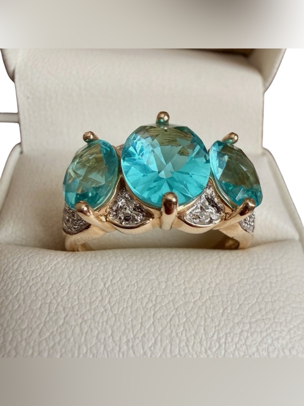 Ross-Simons 925 Sterling Silver 18k Gold Plated Ring Caribbean Tourmaline Sz9